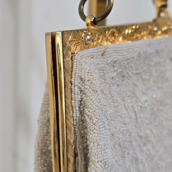 Vintage Art Deco Beaded Purse Bag Kisslock Top Handle 6"x8" READ description - Picture 4 of 12